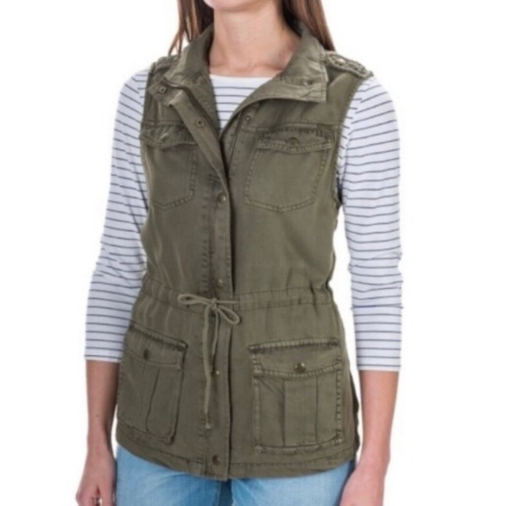 Max Jeans Olive Green Urban Utility Sleeveless Vest Size S - Picture 12 of 12